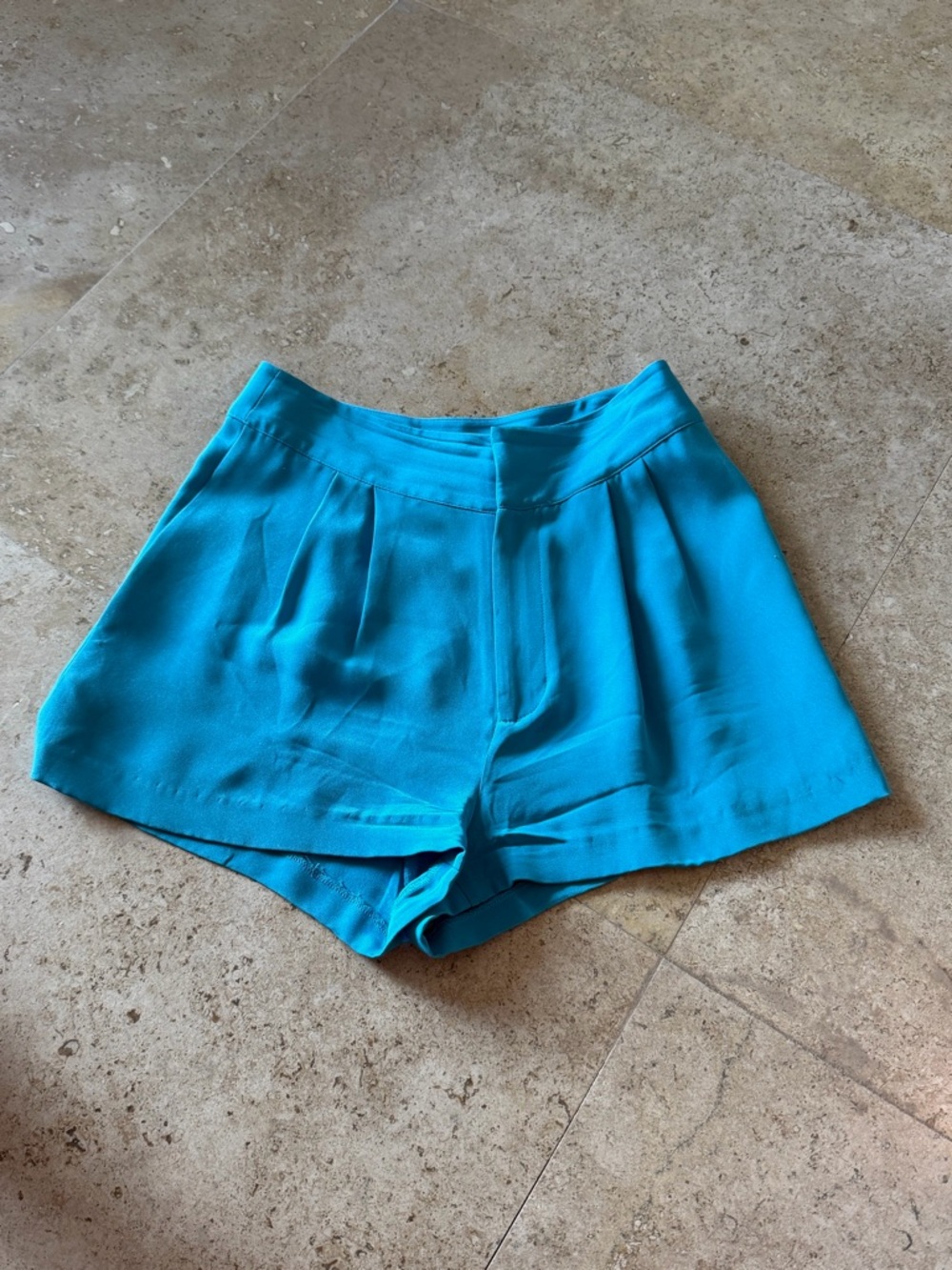 Rebecca Minkoff Bright Turquoise High-Waist Pleated Shorts